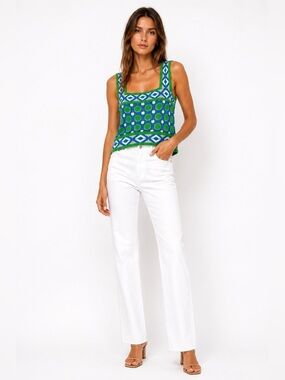 Chelsea & Violet Crochet Tank Blue Green Resort Top Large NWT